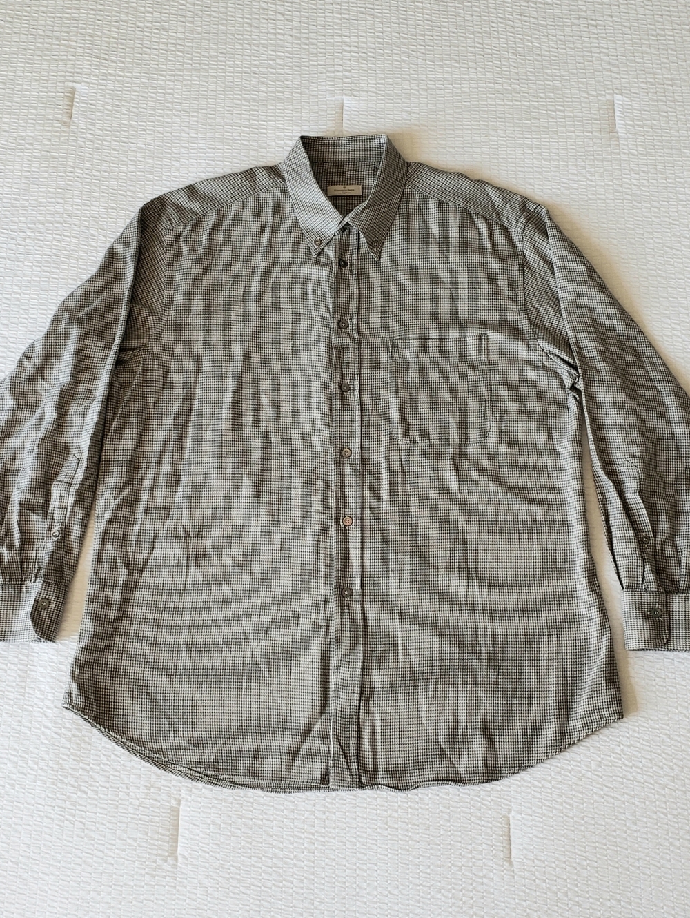 ERMENEGILDO ZEGNA Soft Men's BD LS Houndstooth Pocketed Shirt (44/17.5) Gray